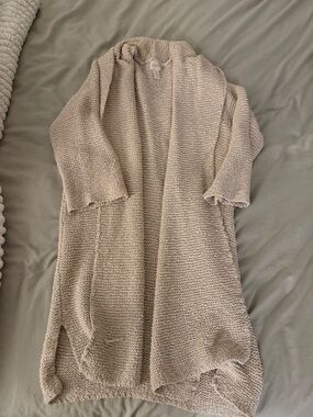 Chico's Open-Front Long Knit Cardigan in Light Taupe
